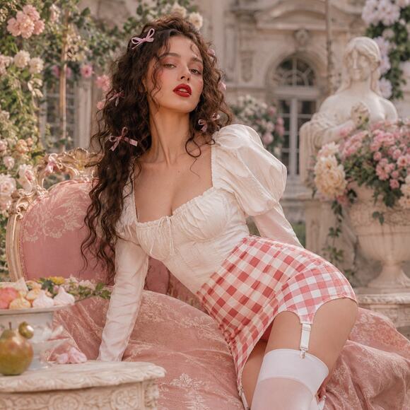 Dresses & Skirts - Current Mood Pink Gingham Garter Skirt L Coquette Lingerie Suspender Skirt Y2K